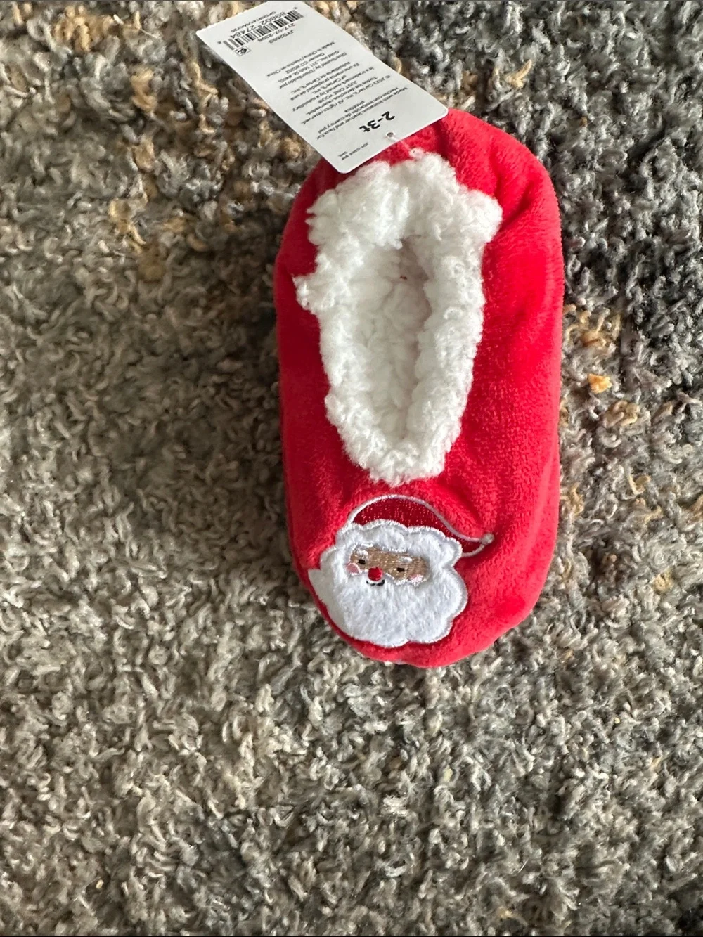 Carter's Red Santa Plush Kids Slipper with White Sherpa Lining